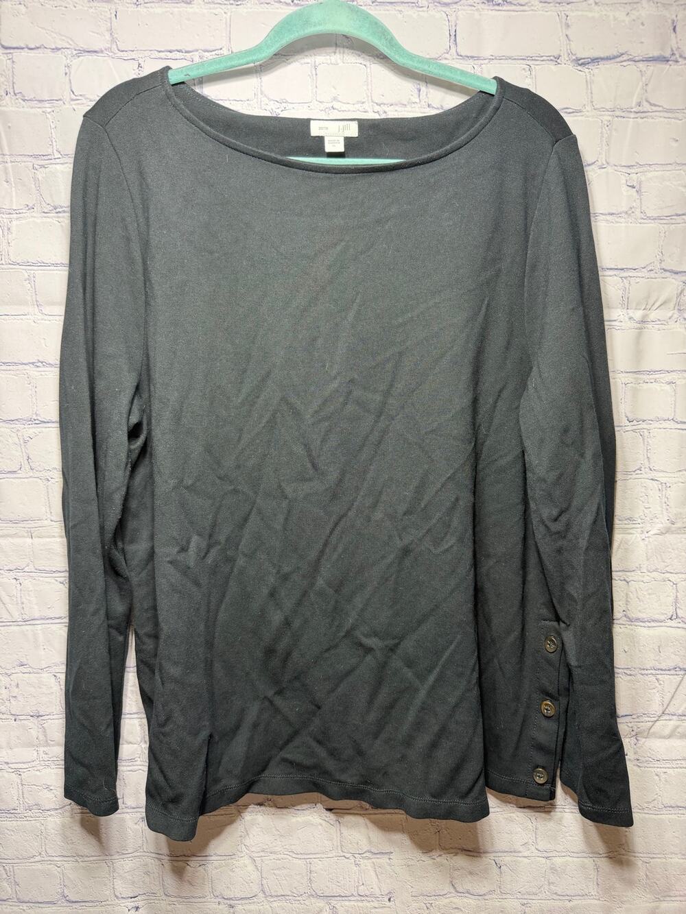 J.Jill Womens Ponte Long Sleeve Scoop Neck Top Black Button Side Sz XL